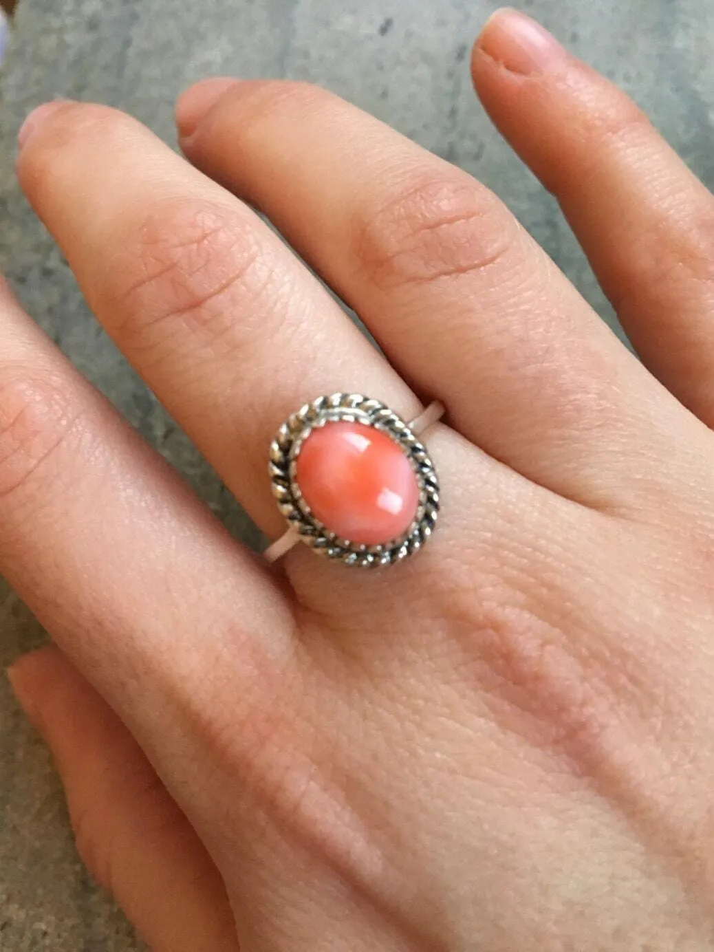 Coral Ring - Orange Solitaire Ring - Oval Coral Ring