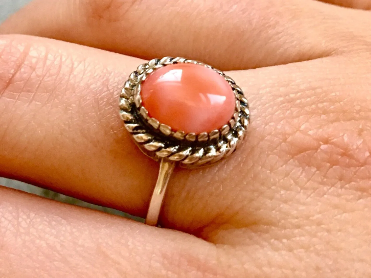 Coral Ring - Orange Solitaire Ring - Oval Coral Ring