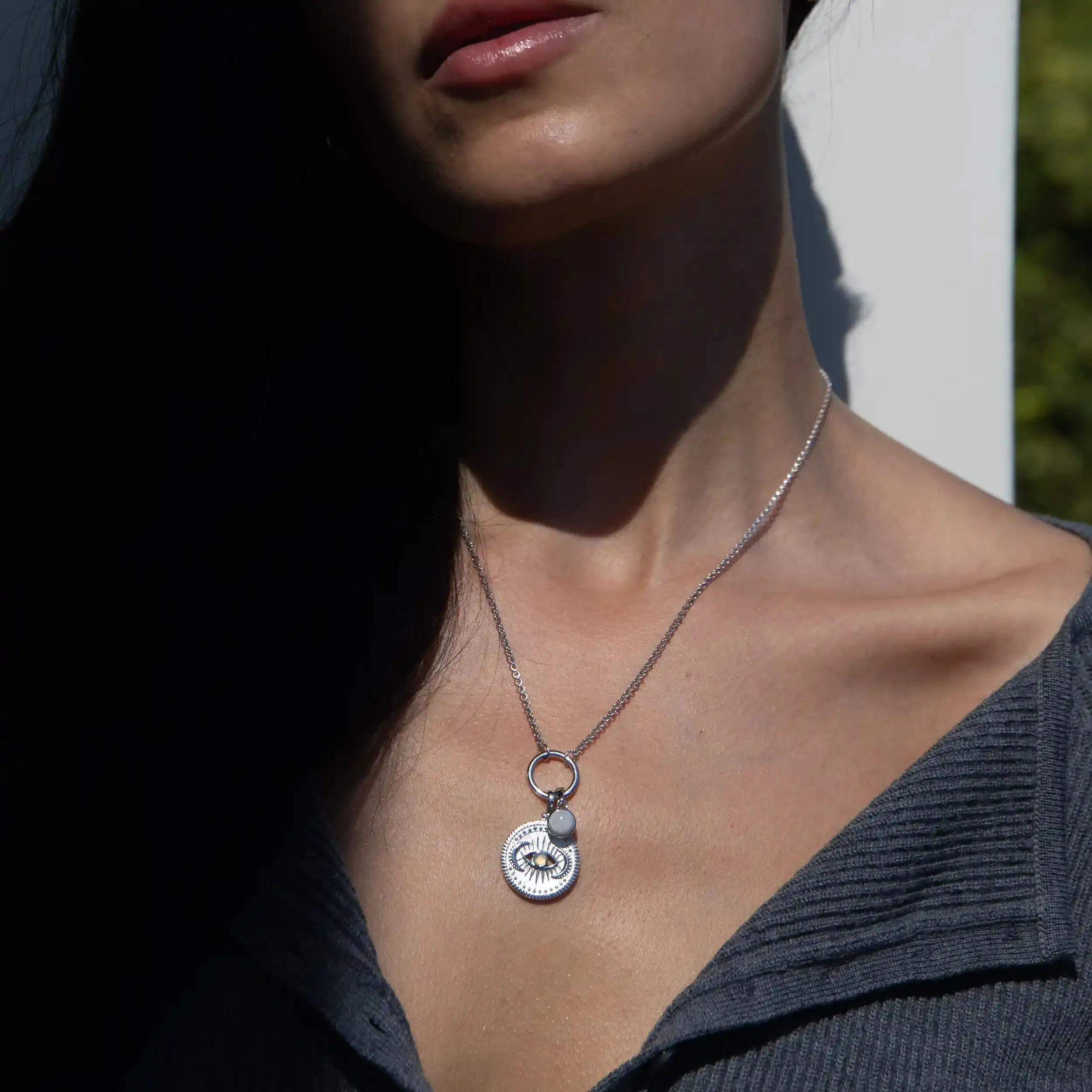 Cosmic Eye   Moonstone Delicate Charm Necklace