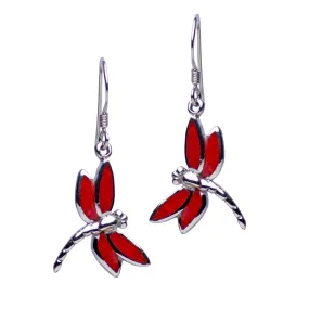 Created Red Coral Dragonfly Earrings