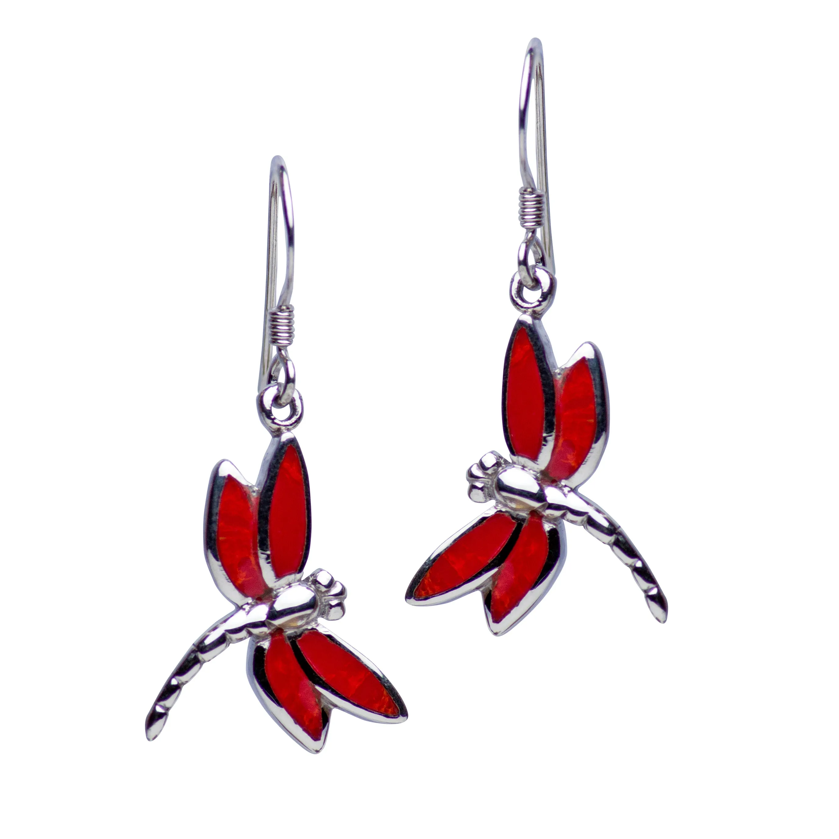 Created Red Coral Dragonfly Earrings