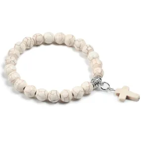 Cross Bead Bracelet <br> Charm White