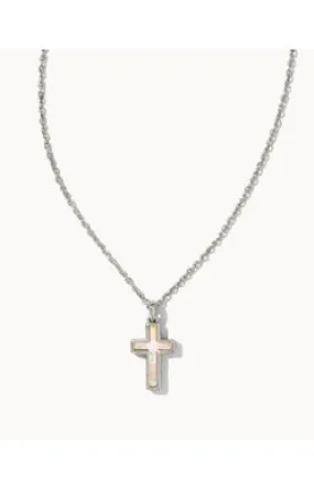 Cross Pendant Necklace In Silver White Opal