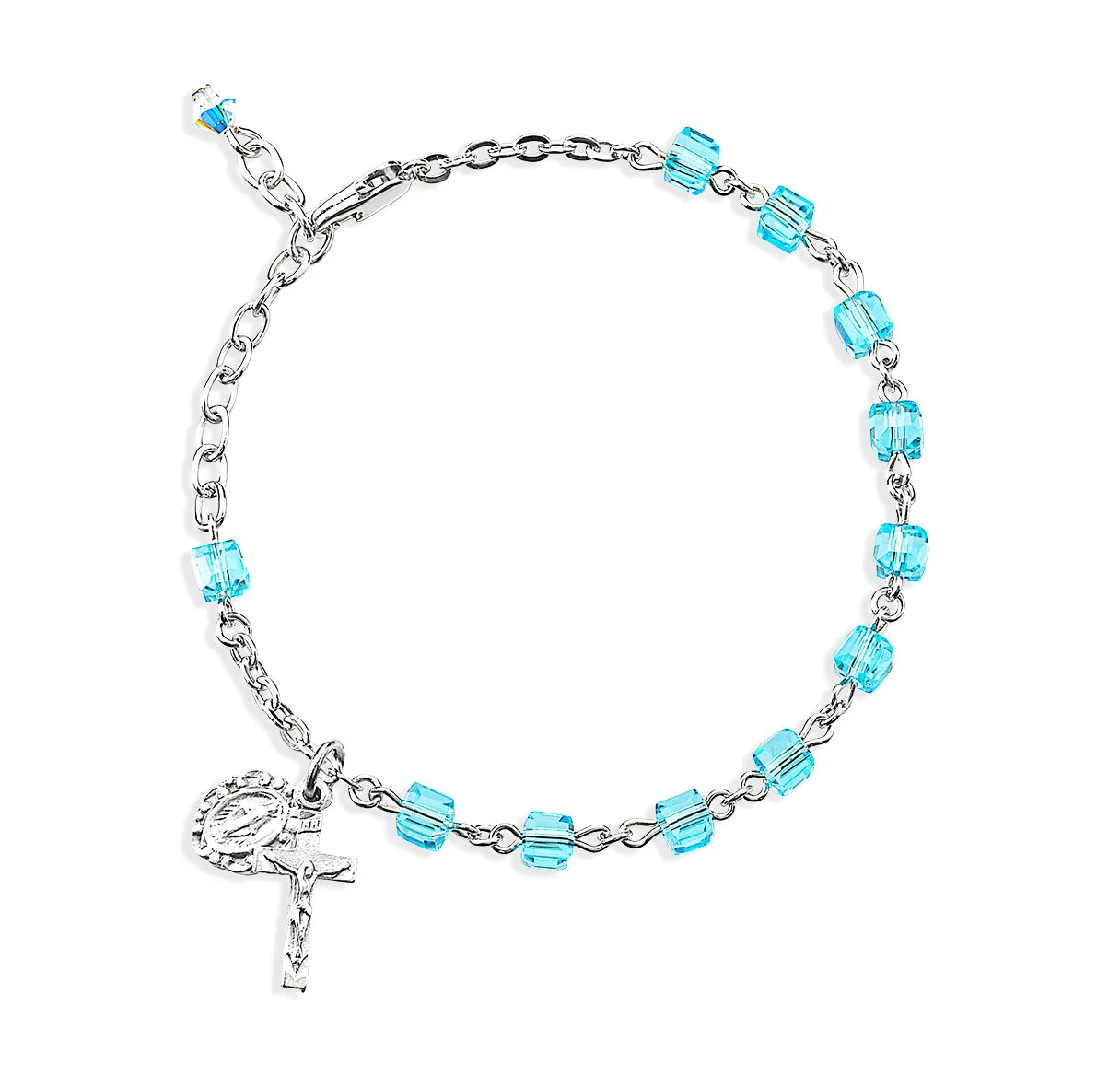 Crystal Aqua Cube Bead Rosary Bracelet - BR8411AQ