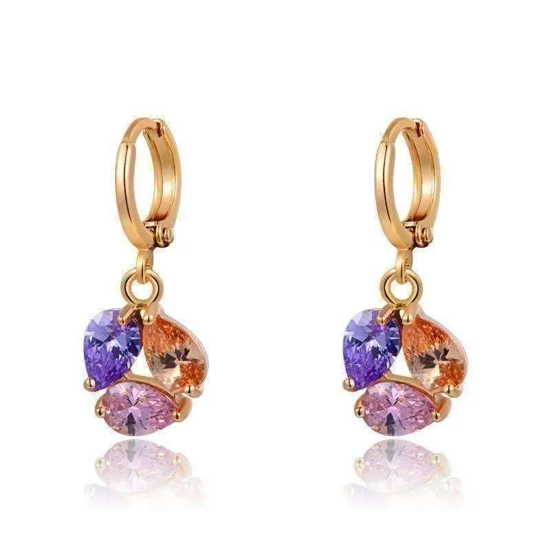 Crystal Cluster Pear Shape Cubic Zirconia Dangling 18K Rose Gold plated Charm Earrings for Women by Feshionn IOBI