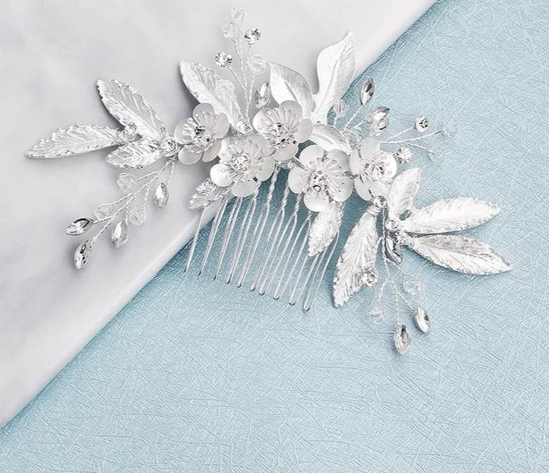 Crystal Flower Hair Comb Bridal Wedding Day Accessory