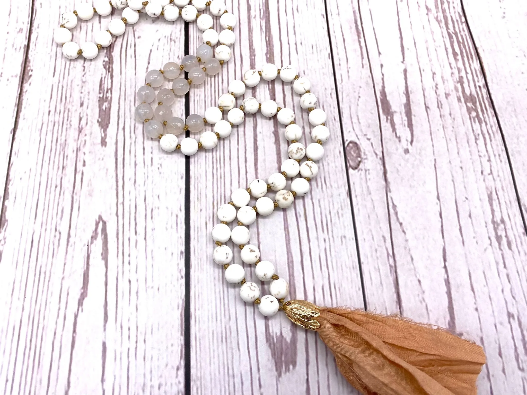 Crystal Mala with Magnesite and Agate Gemstone