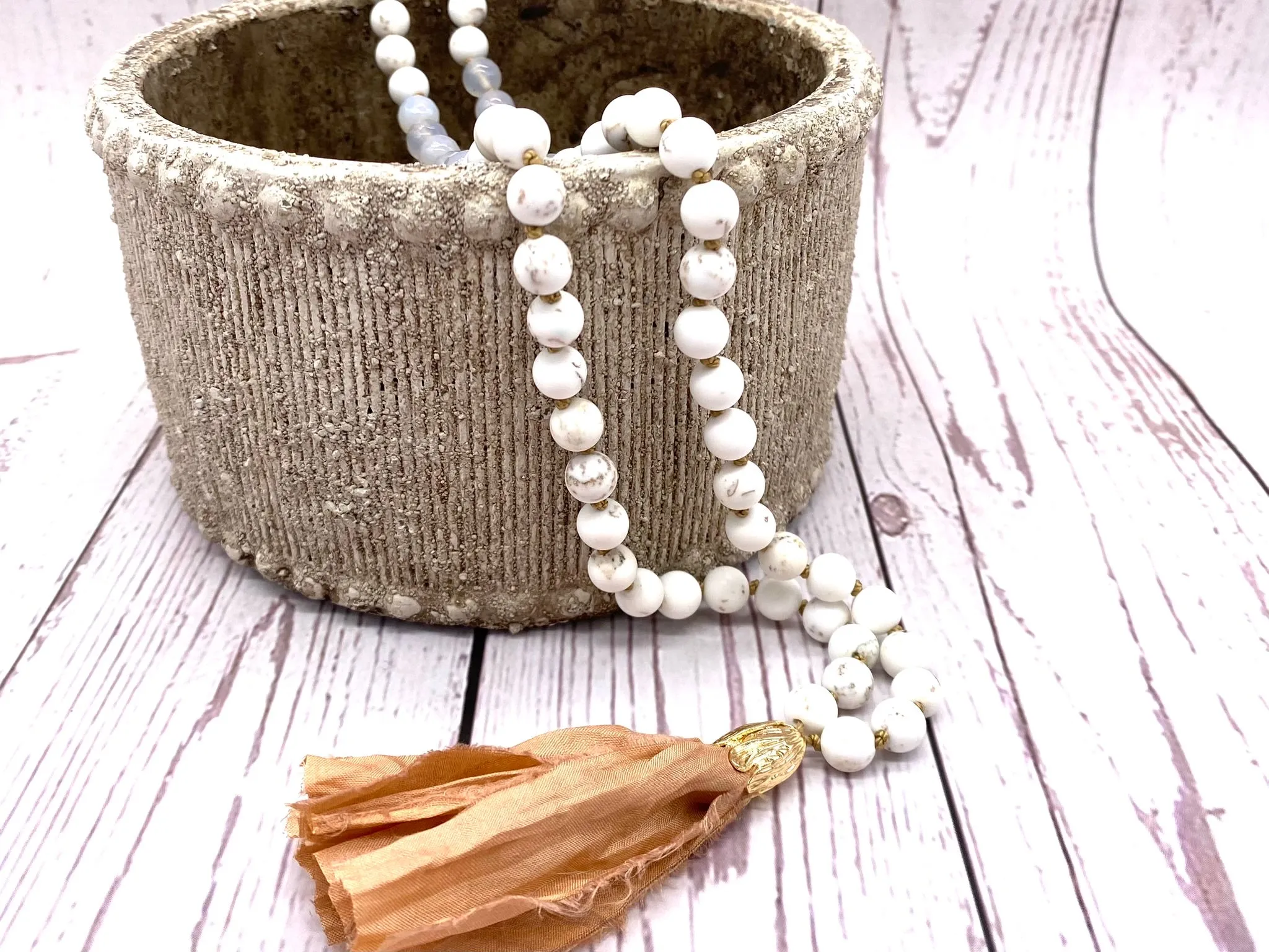 Crystal Mala with Magnesite and Agate Gemstone