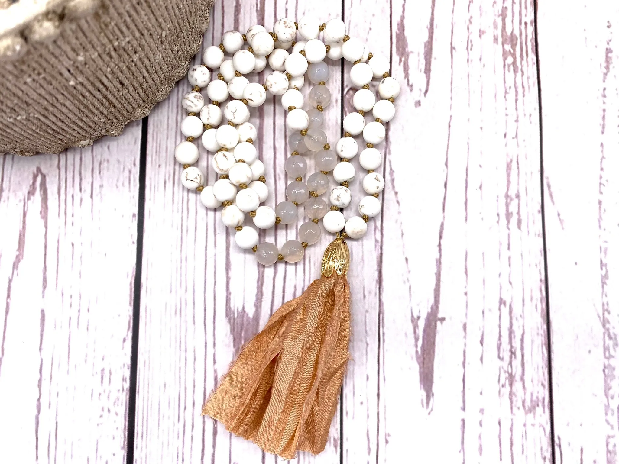 Crystal Mala with Magnesite and Agate Gemstone