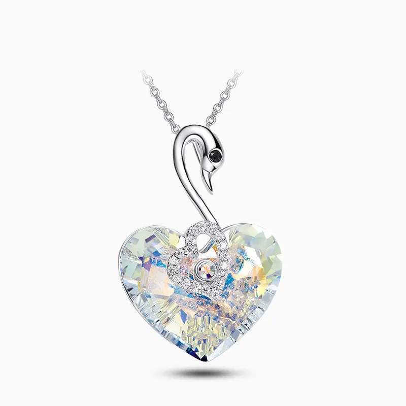 Crystal Swan Heart Necklace