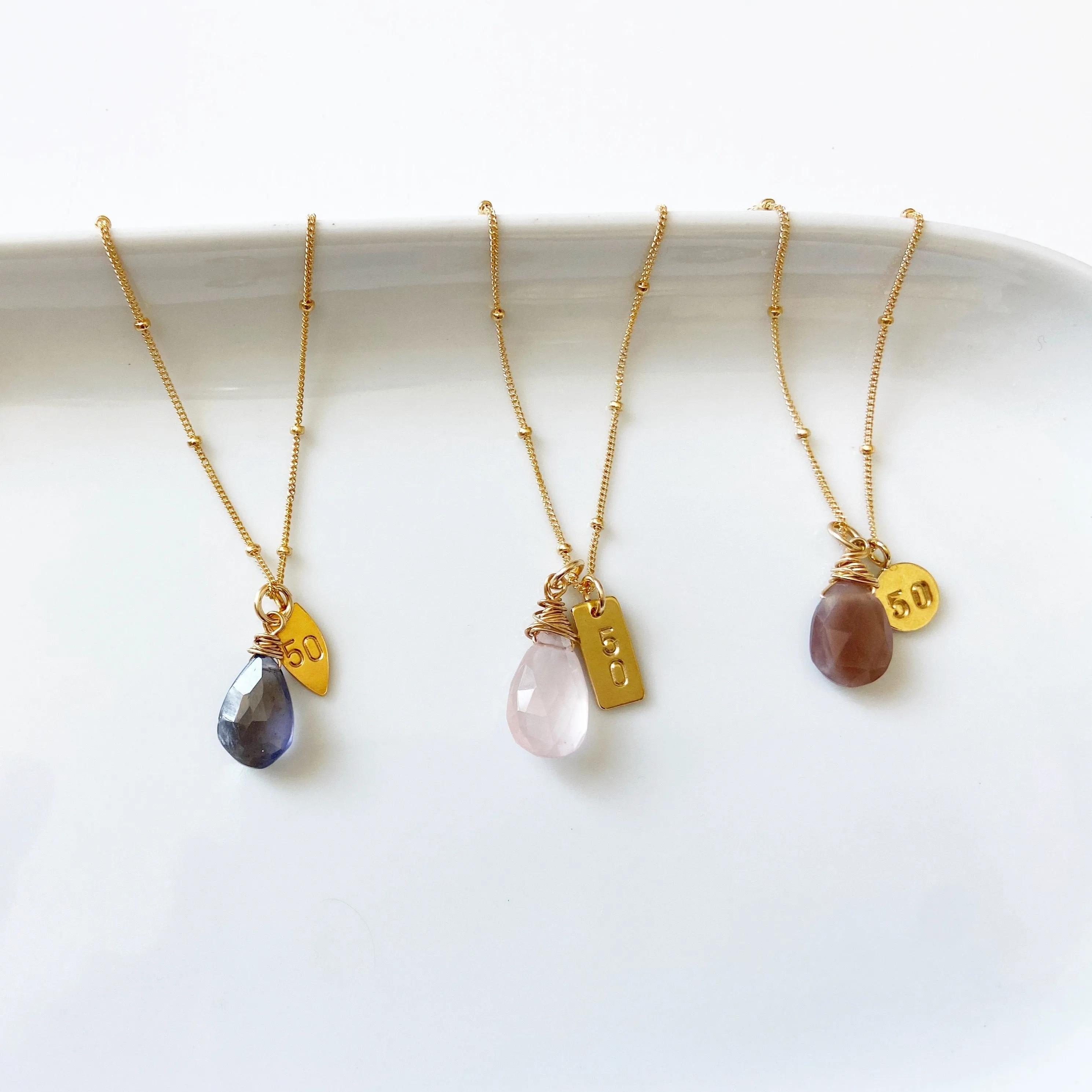 Custom personalized teardrop gemstone charm necklace