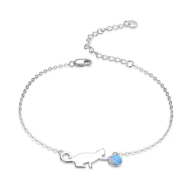 Cute Pussy Cat Opal Link Bracelet for Women