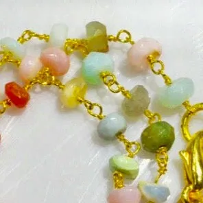 Dainty Peruvian Multi-Colored Opal Gemstone Gold Chain Necklace