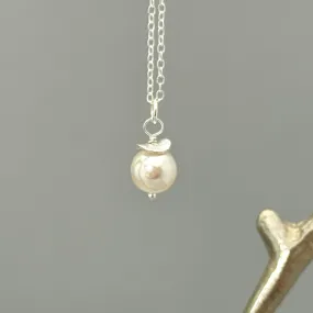 Dainty Single Pearl Necklace Sterling Silver, gold, rose gold