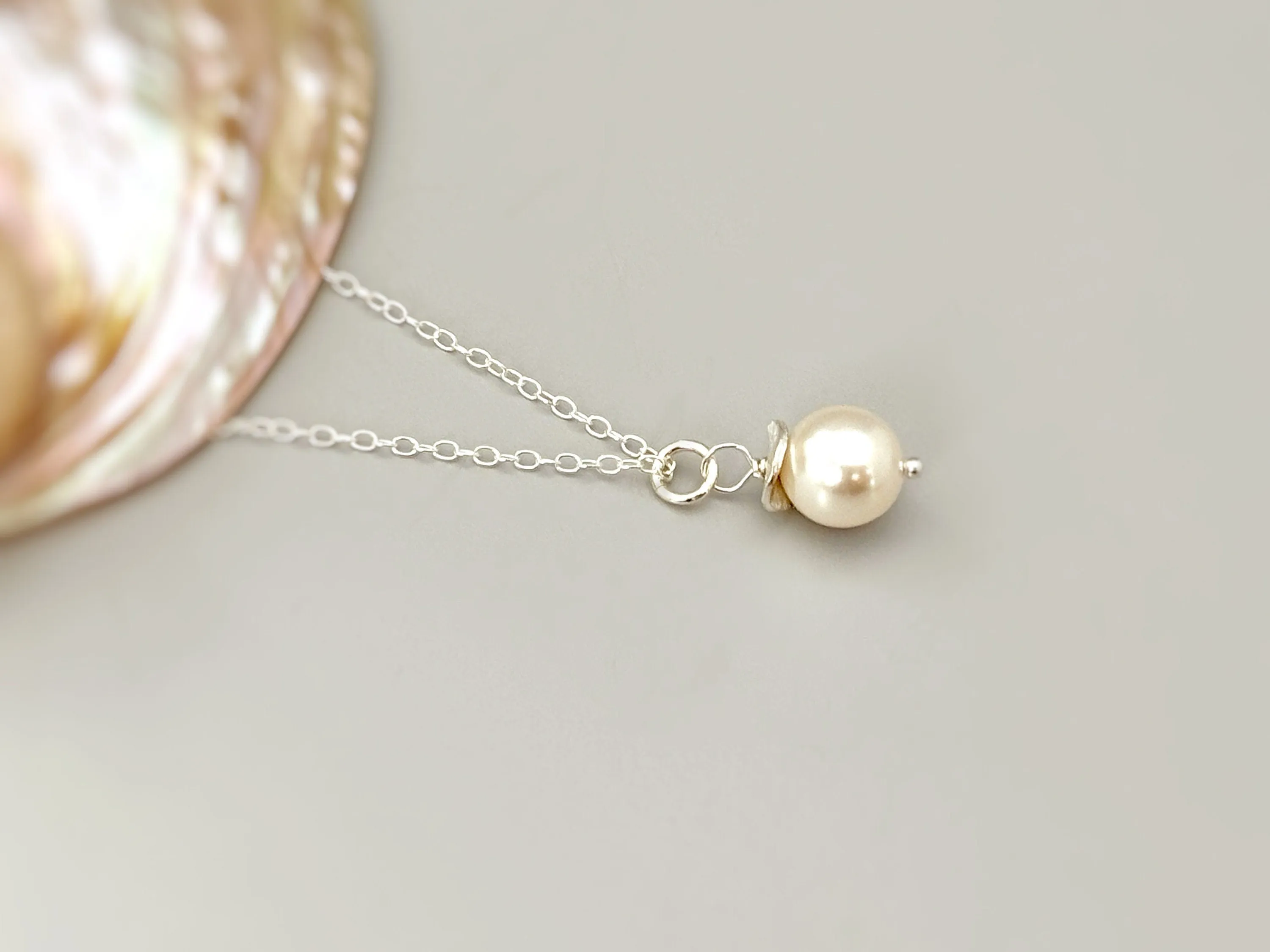 Dainty Single Pearl Necklace Sterling Silver, gold, rose gold