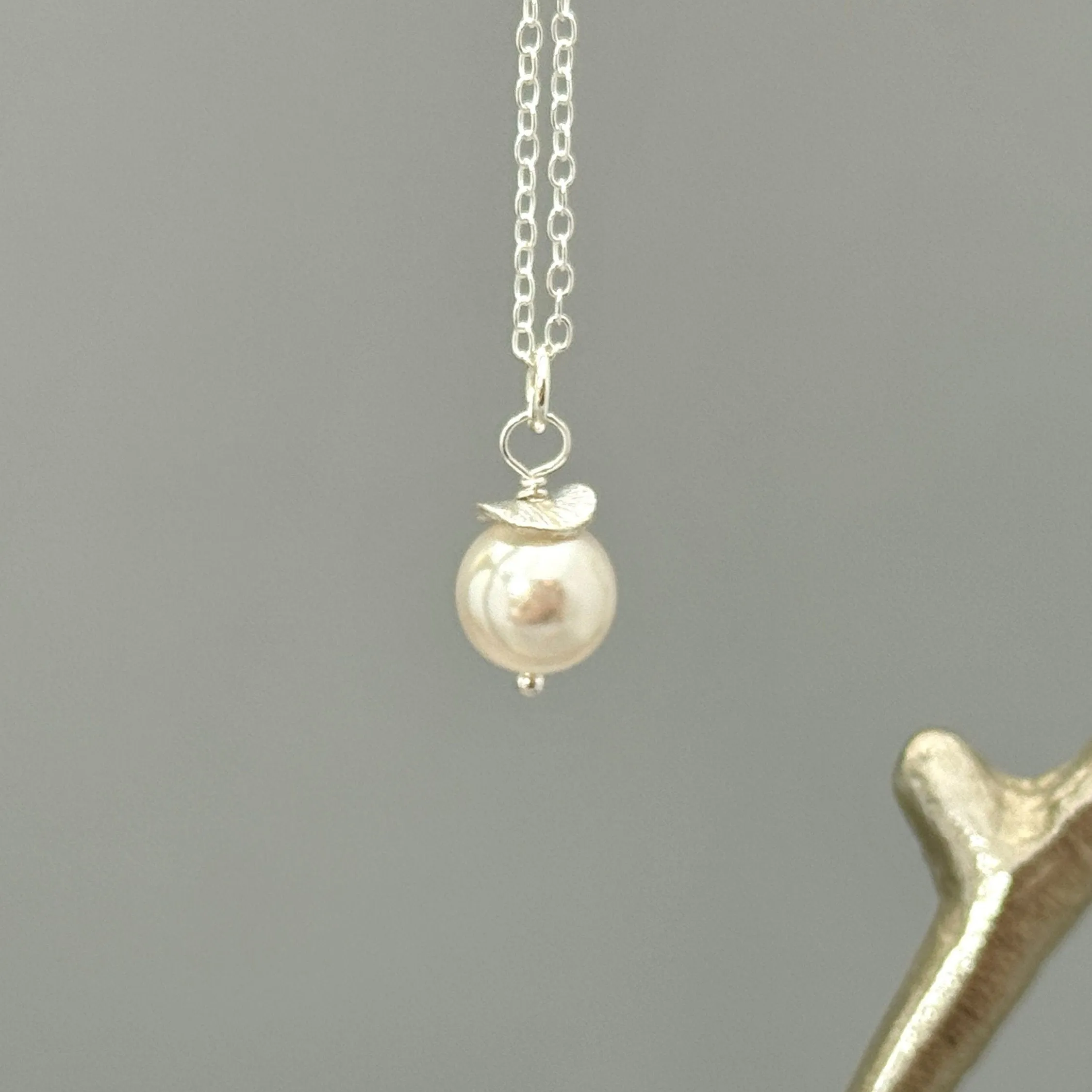 Dainty Single Pearl Necklace Sterling Silver, gold, rose gold