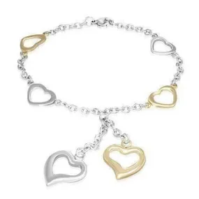 Dangling Hearts Two Tone Stainless Steel Bracelet