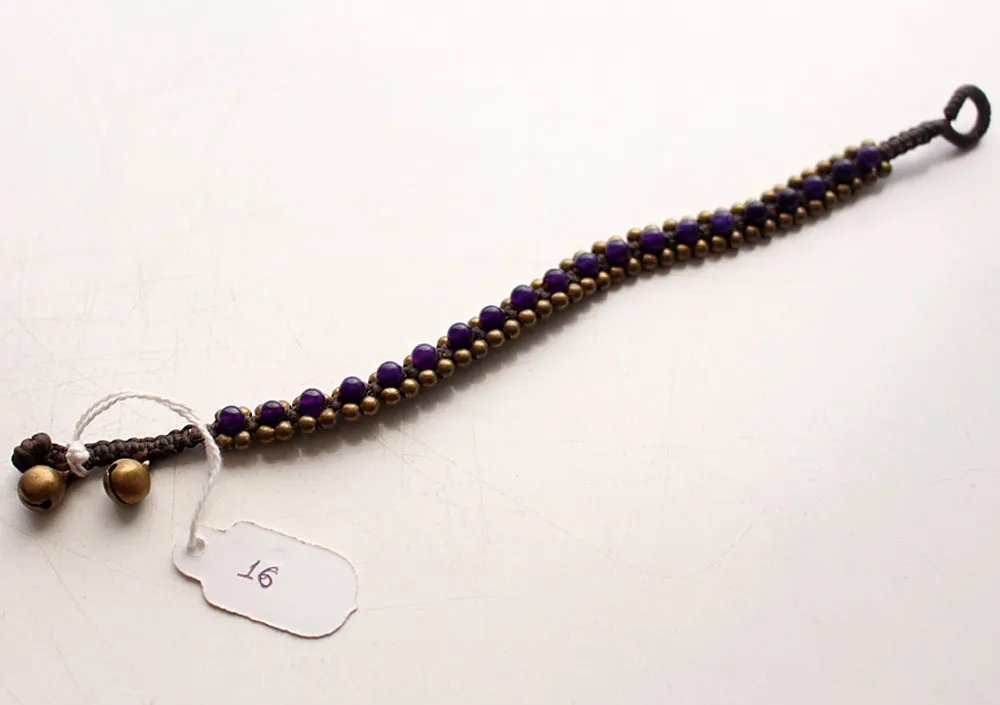 Dark Purple Handwoven Glass Beads Teen Anklet