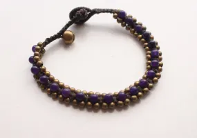 Dark Purple Handwoven Glass Beads Teen Anklet