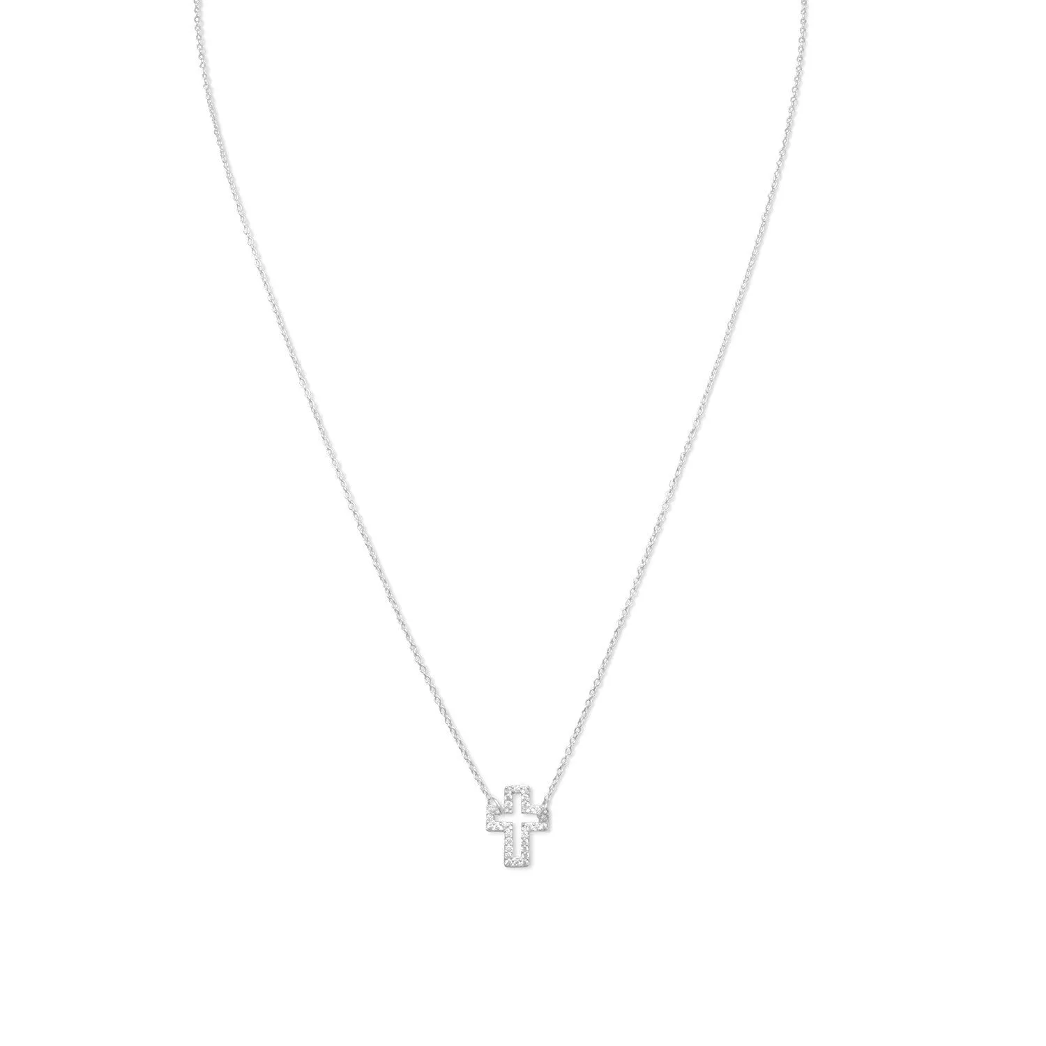 Delicate Sideways Cross Necklace with CZs