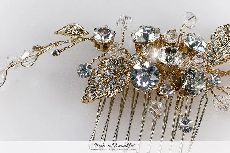 Derica Curved Leaves Gold Hair Comb | Swarovski Crystal