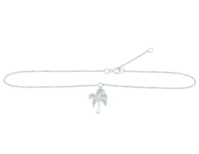 Diamond Ankle Bracelet Anklet Dangle Palm 10k White Gold 9"