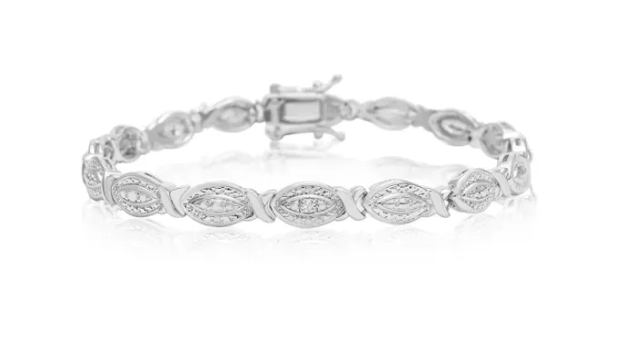 Diamond Hugs and Kisses Bracelet In Platinum Overlay - Ships Same/Next Day!