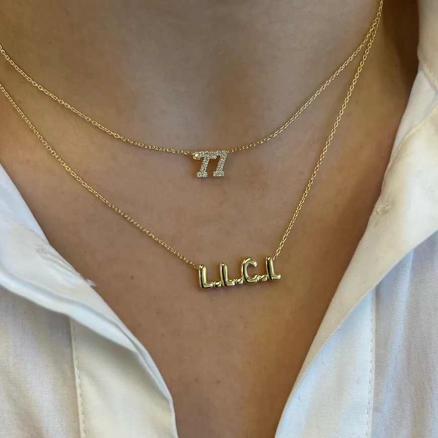 Diamond Pave Custom Numbers Necklace