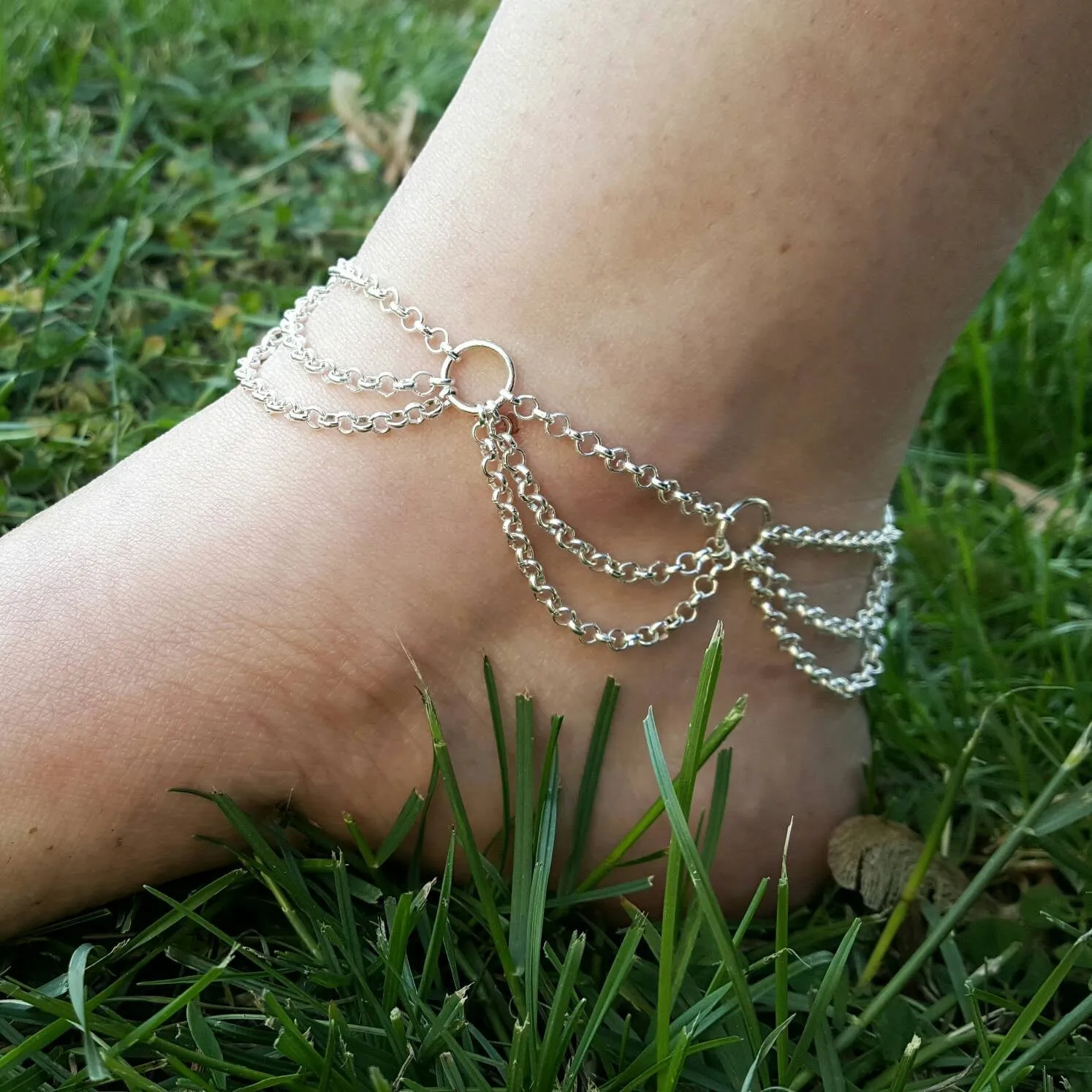 Draped Silver Anklet Summer Beach Festival Jewelry