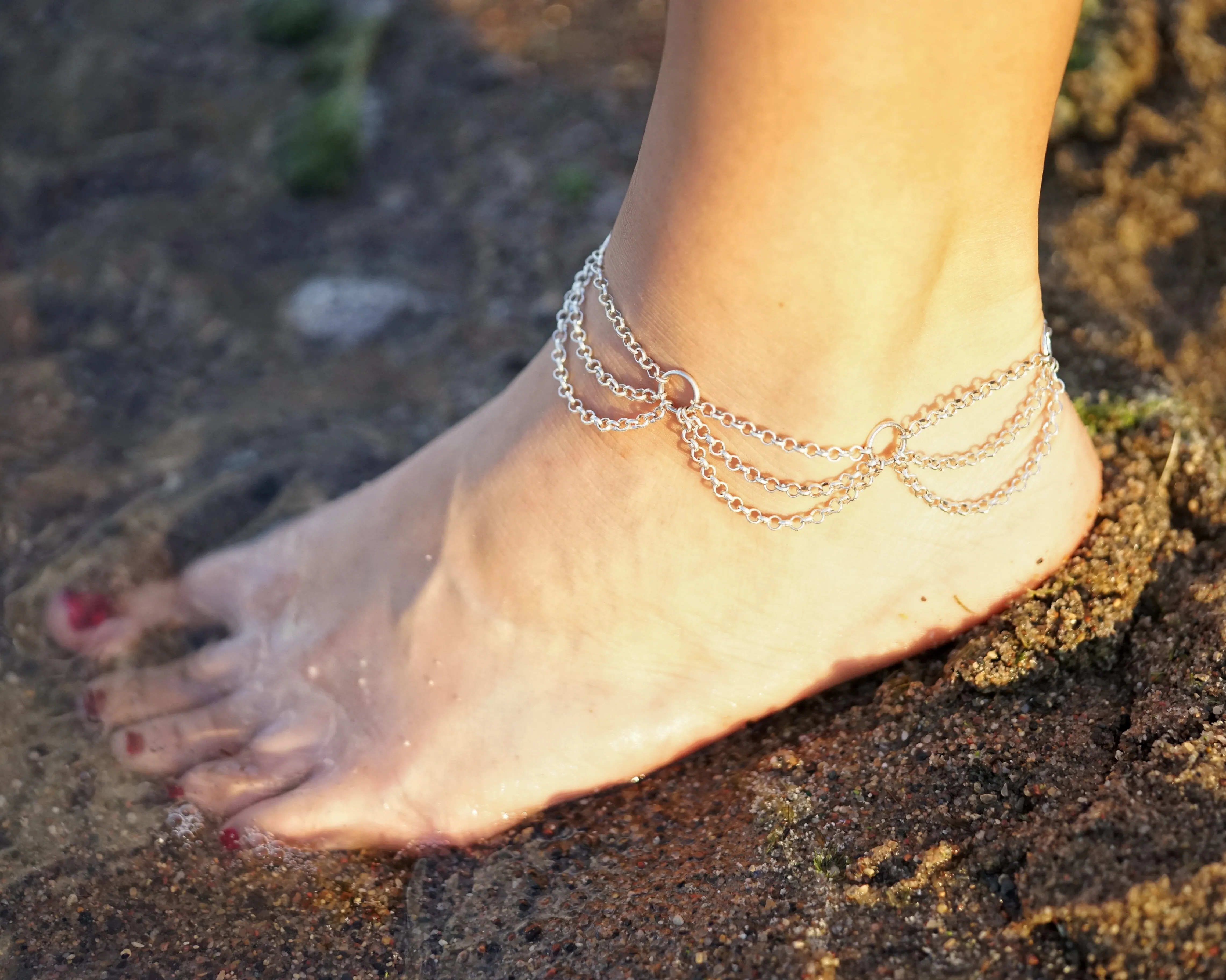 Draped Silver Anklet Summer Beach Festival Jewelry