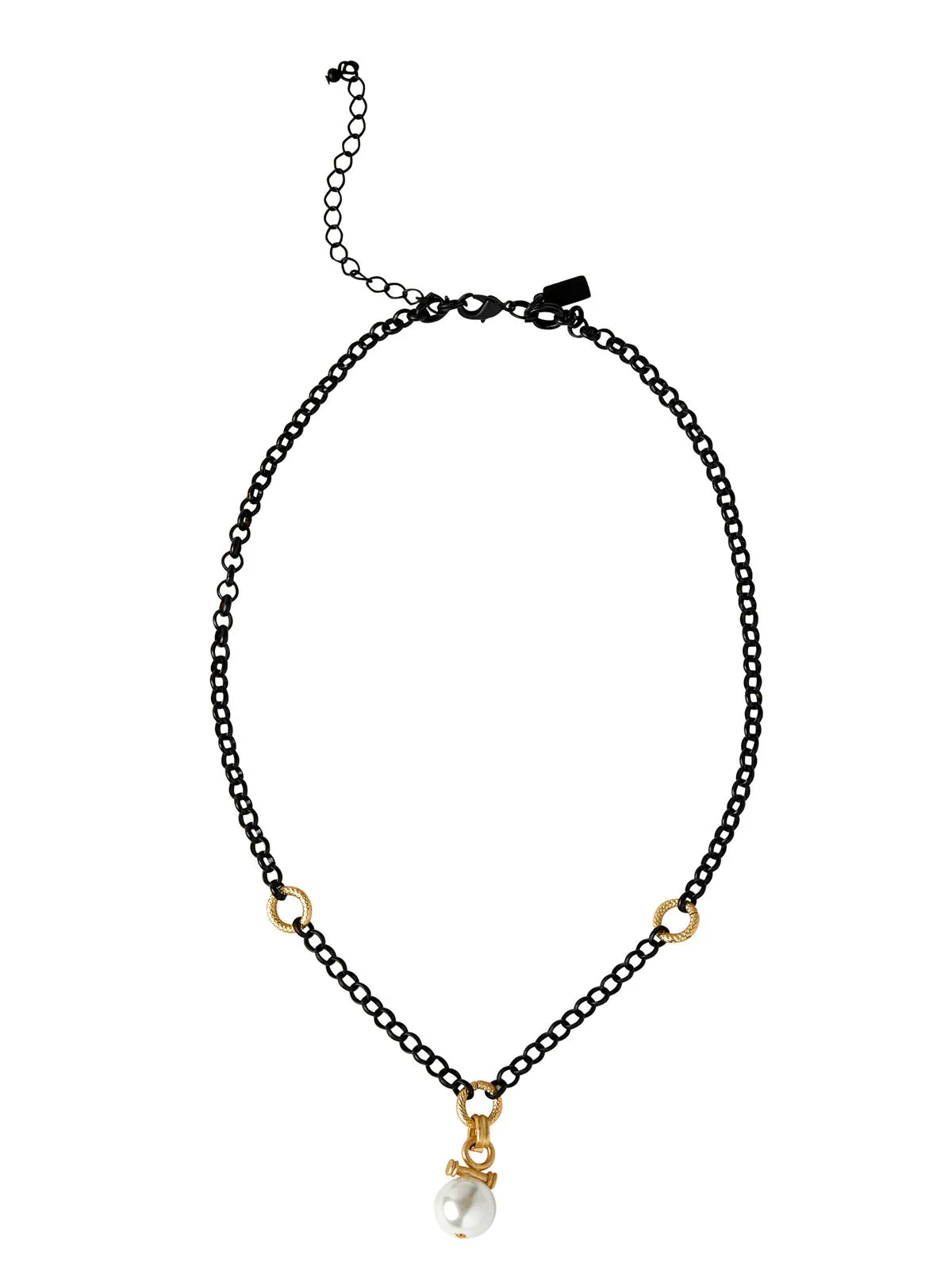 Drop Pearl Black Link Necklace