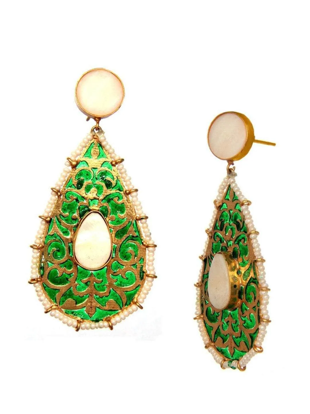 Drop Shaped Jali Earring Green