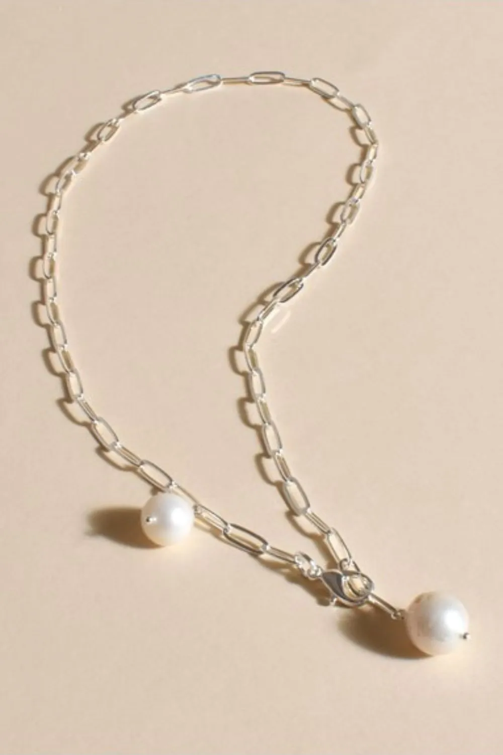 Dual Pearl Charm Necklace | Cream/Silver