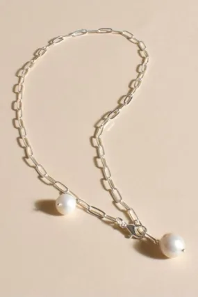 Dual Pearl Charm Necklace | Cream/Silver