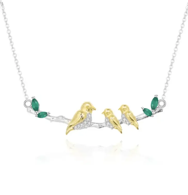 Elegant Bird Necklace w/Gemstone 925 Sterling Agate Silver Handcraft Necklace Sliver Gold Plated Collection