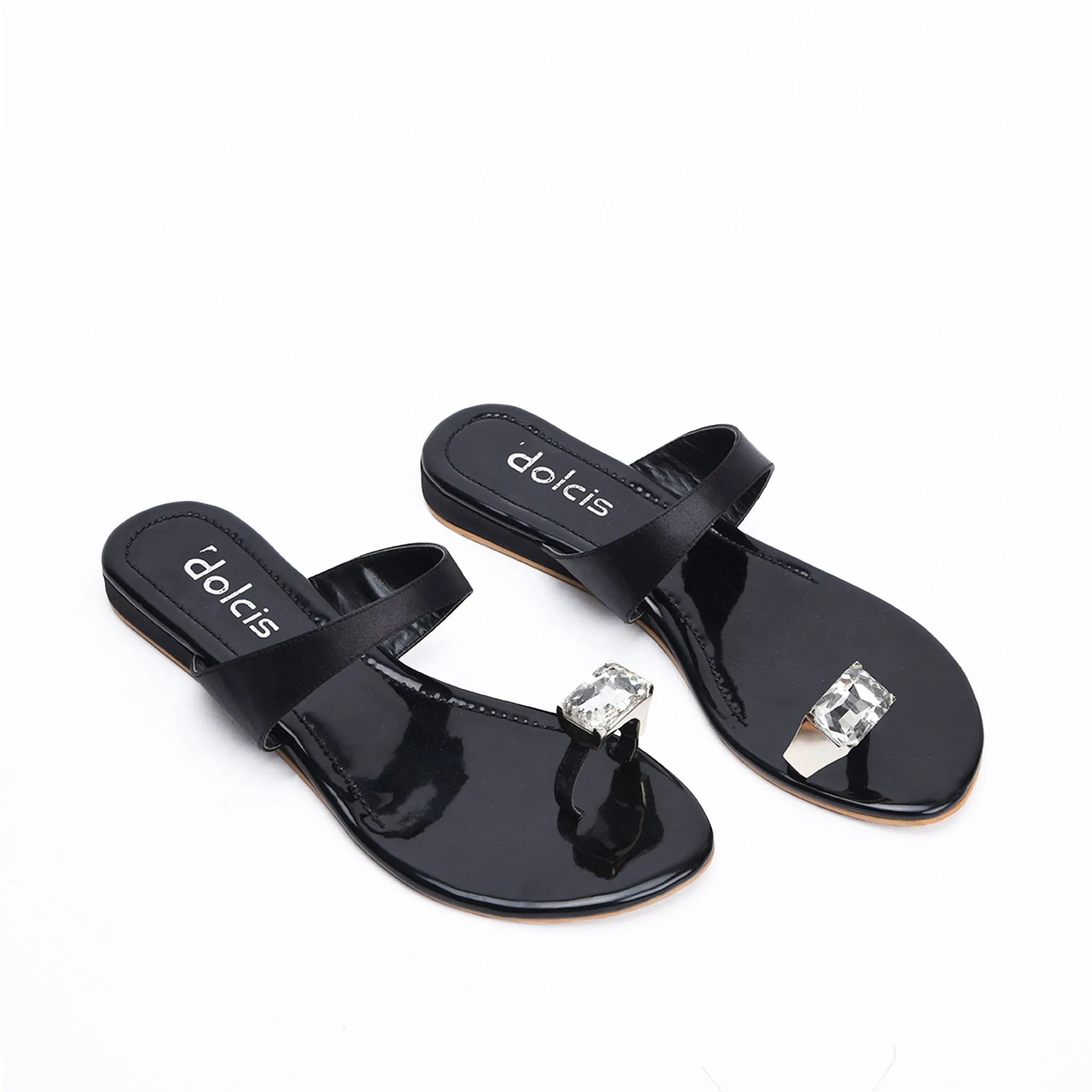 Elegant Black Toe-Ring Slippers | 796Q-C