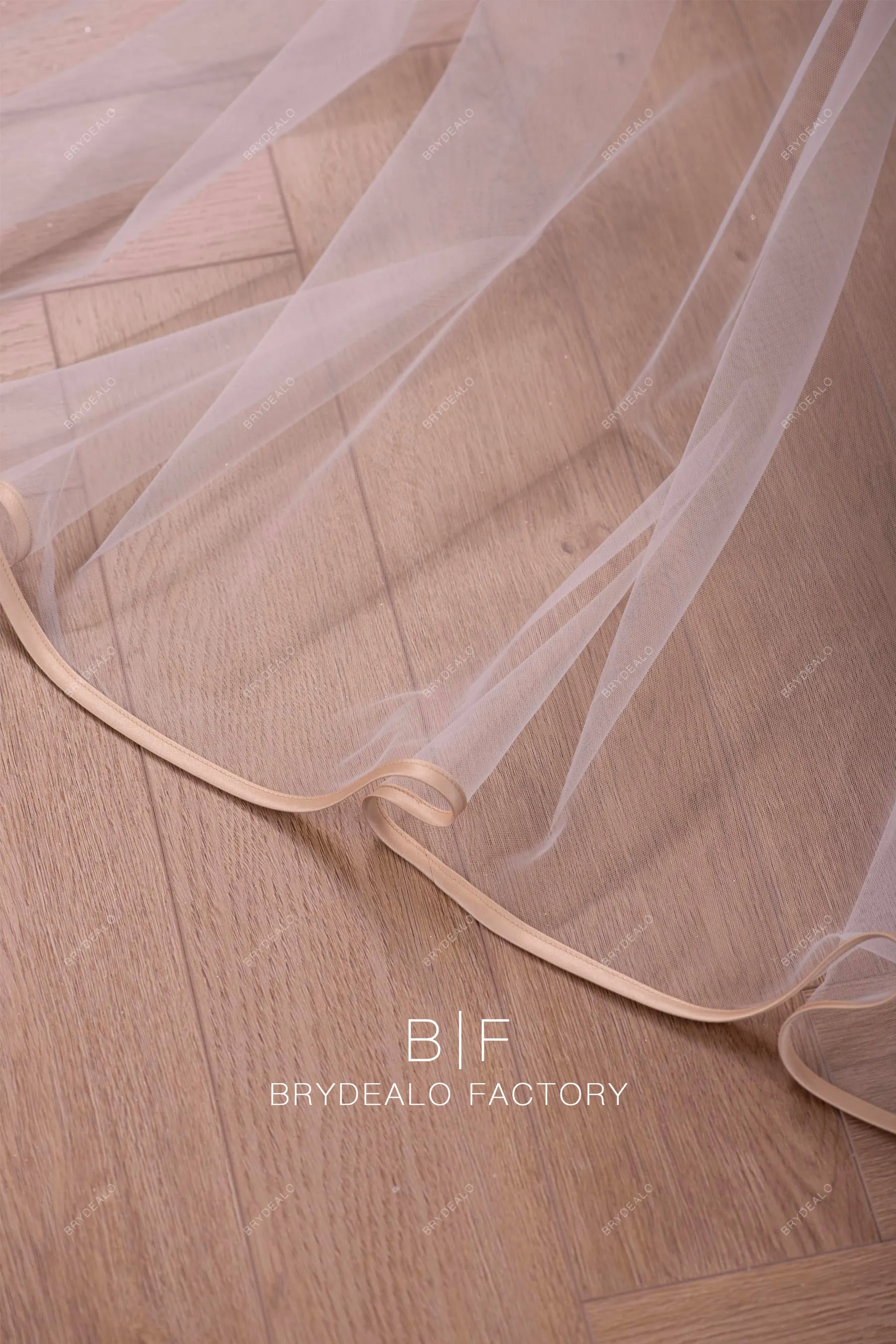 Elegant Champagne Ribbon Two-Tier Wedding Blusher Veil