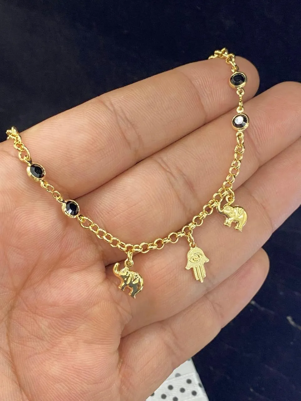 Elephant Hamsa Hand Bracelet 14K Gold Filled CZ Charm Protection Jewelry For Womens