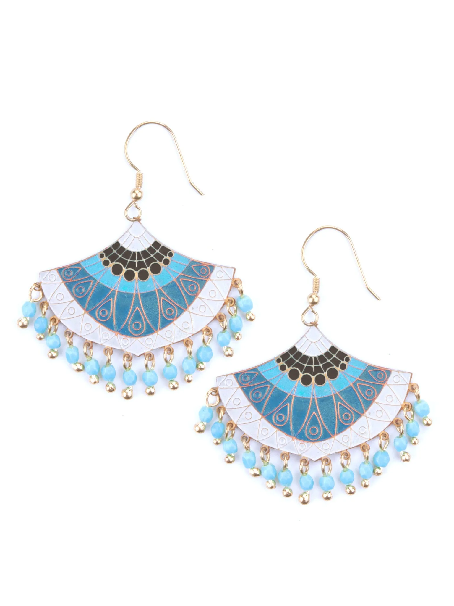 Embellished Fan Earrings Red and Blue