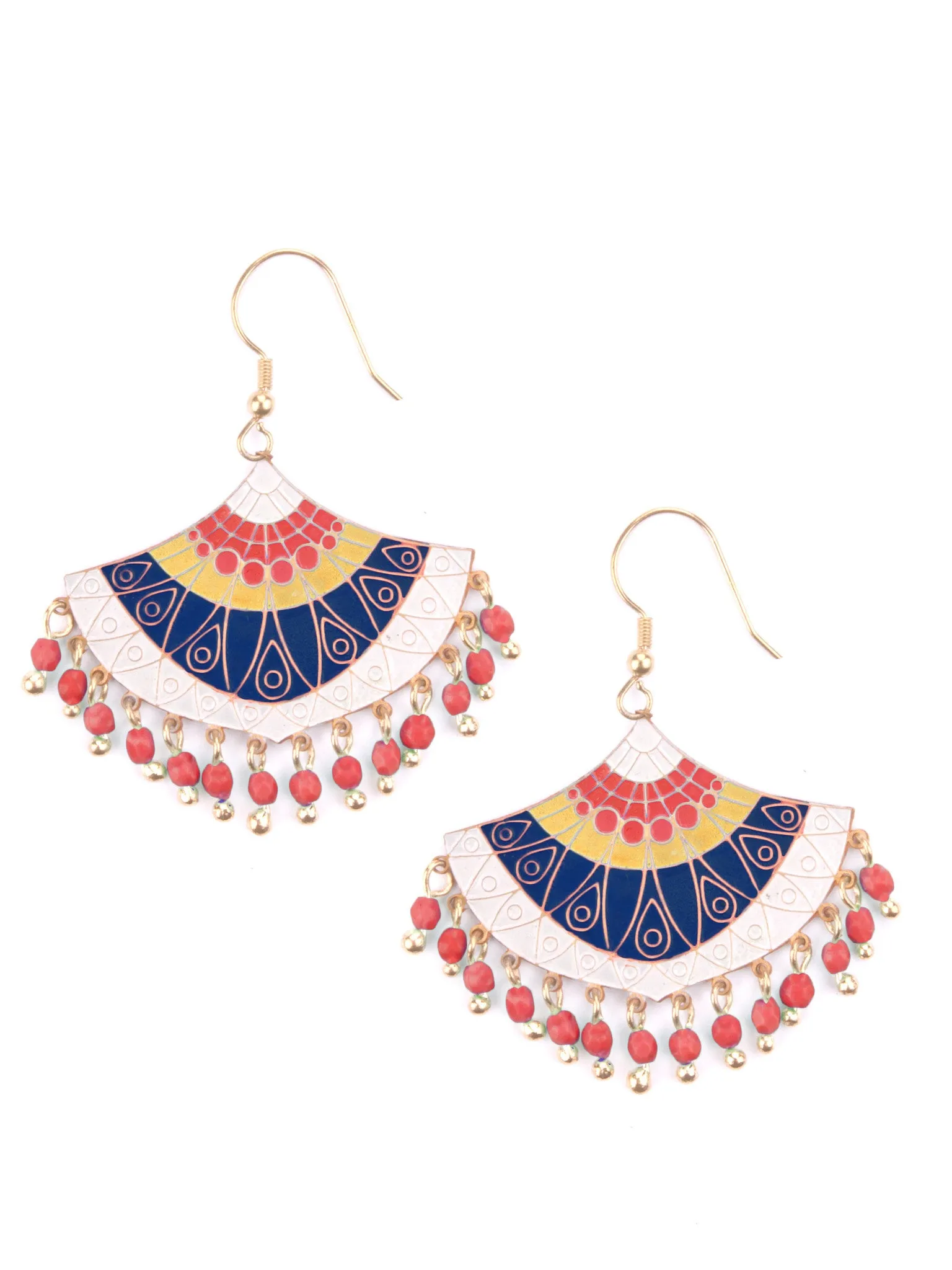 Embellished Fan Earrings Red and Blue