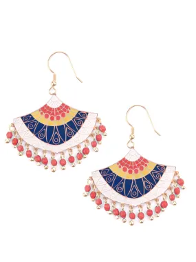 Embellished Fan Earrings Red and Blue