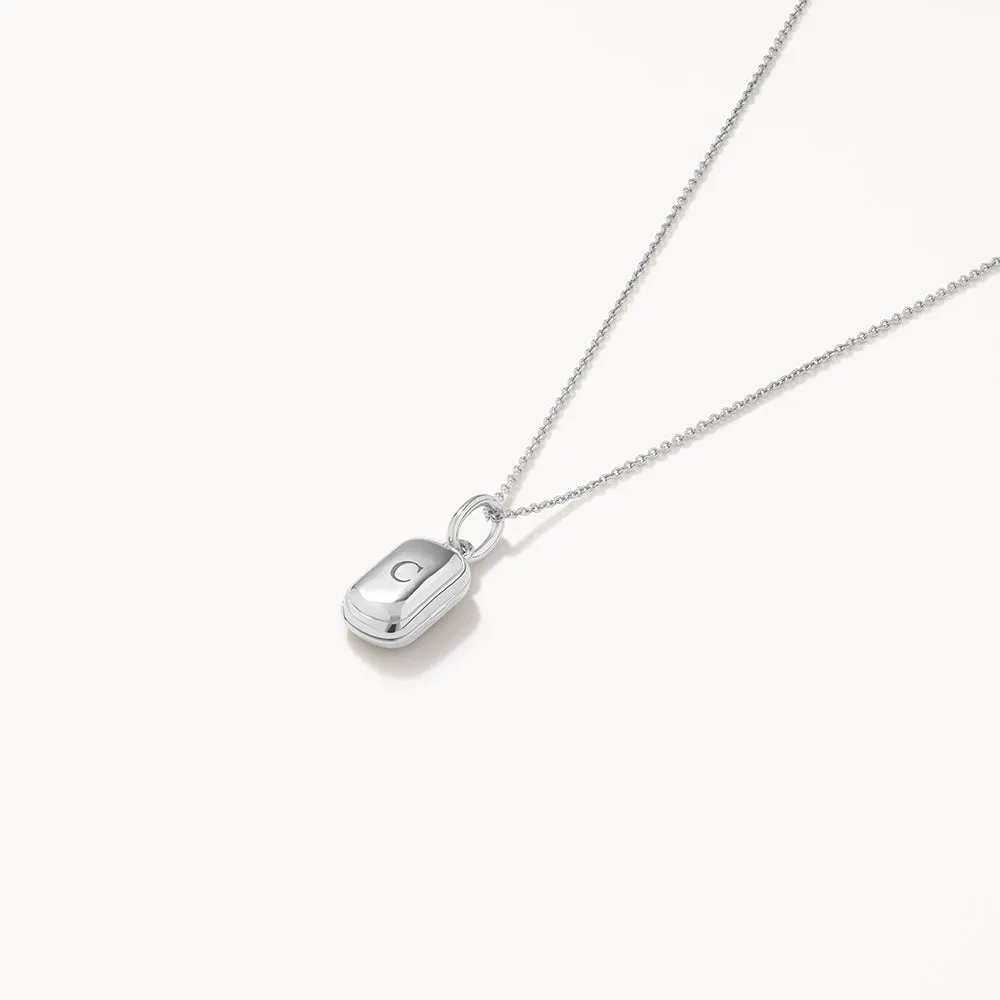 Engravable Rectangle Locket Necklace in Silver