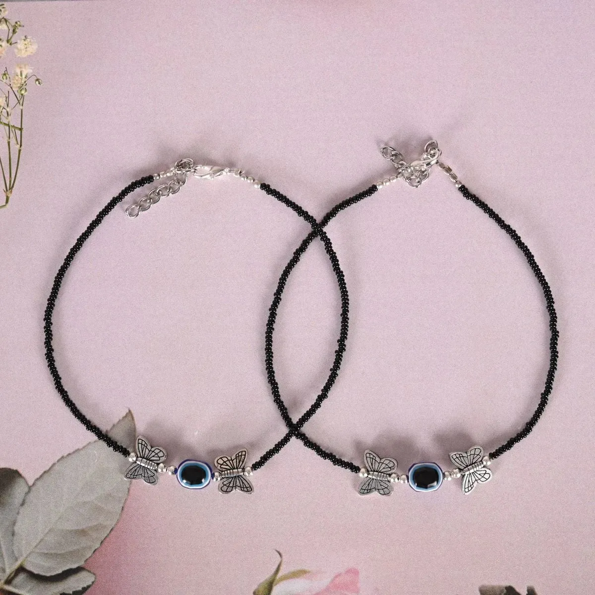 Evil Eye Beaded Black Anklets