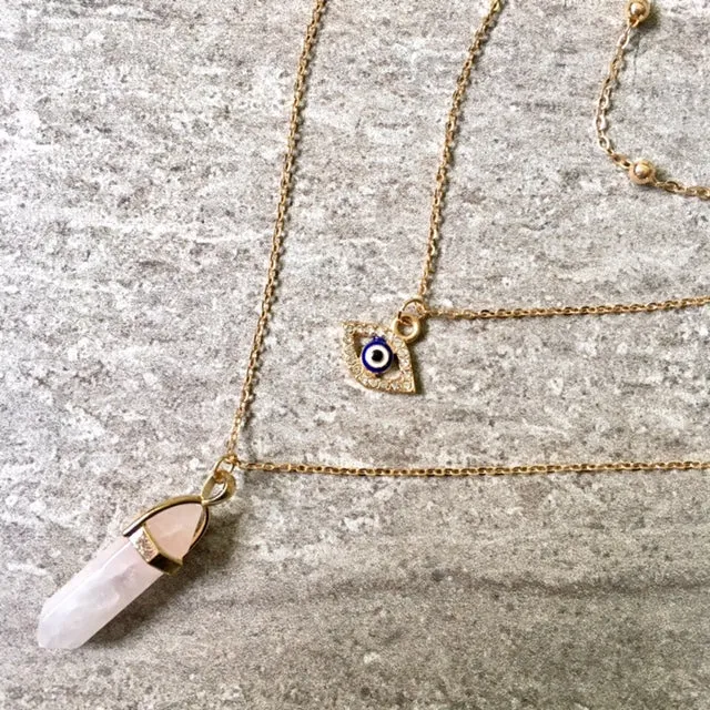 EVIL EYE OPAL STONE GOLD MULTI LAYER DAINTY CHOKER NECKLACE