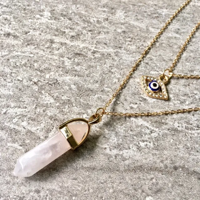 EVIL EYE OPAL STONE GOLD MULTI LAYER DAINTY CHOKER NECKLACE