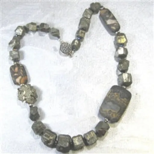 Exotic Gemstone Pyrite Necklace with  Picture Jasper Accents