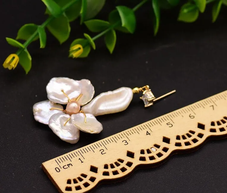 Exquisite Baroque Pearl Flower Drop Earrings