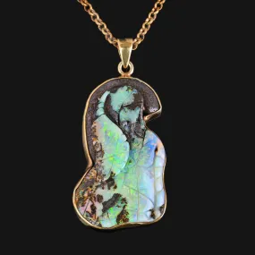 Extra Large Carved Leaf Boulder Opal Pendant Necklace