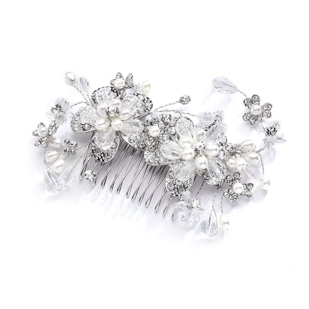 Fabulous Wedding or Brides Hair Comb with Pearl and Crystal Sprays