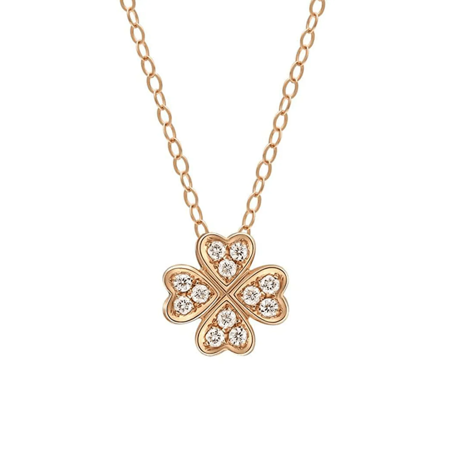 FANCIME Heart-Shaped Four Leaf Clover 18K Solid Rose Gold Necklace